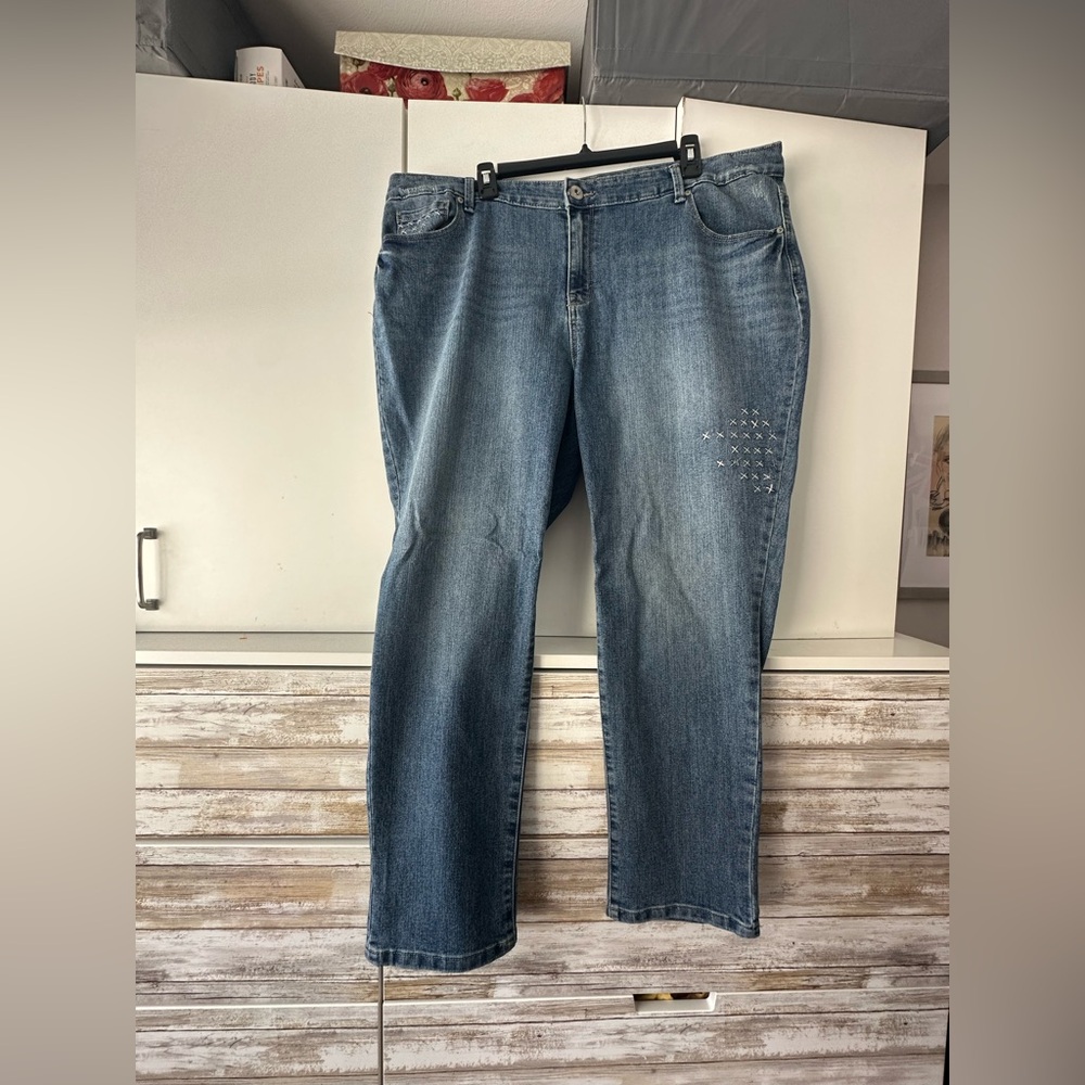 👖 Style & Co Denim Boyfriend Jeans 20W Star Stitch Stretch Cropped